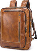 LANNSYNE Vintage Genuine Leather Backpack For Men, 2 in 1 Expandable Briefcase Fits 17'' Laptop Crossbody shoulder Bag Business/Travel Rucksack