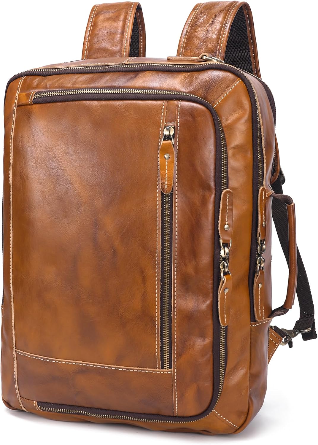 LANNSYNE Vintage Genuine Leather Backpack For Men, 2 in 1 Expandable Briefcase Fits 17'' Laptop Crossbody shoulder Bag Business/Travel Rucksack