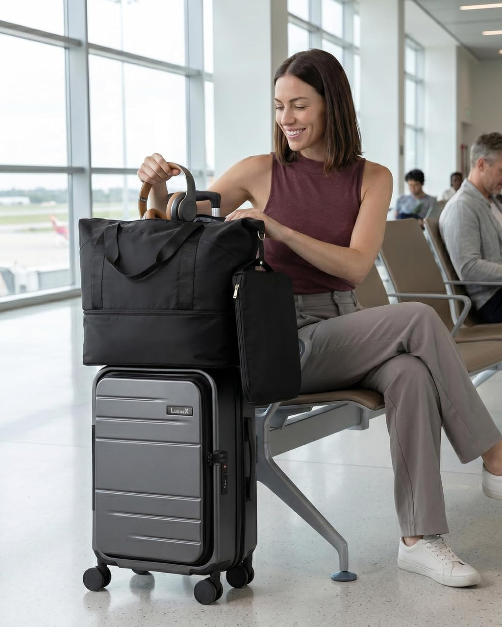 LUGGEX Carry On Luggage Top Opening, FLT Hard Shell Suitcase and Travel Packing Cubes Bundle – Travel Essentials (FX-Lite, 20 Inch)
