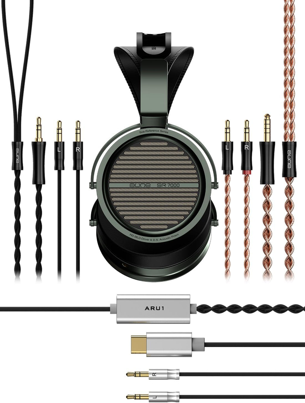 Aune SR7000 Full-Size Closed-Back Headphones with MLD Driver, Dynamic Driver, Detachable Cable, Over-Ear HiFi Hi-Res Audiophile Headphones for HiFi System, Home Audio, DAP with ARU1 DAC