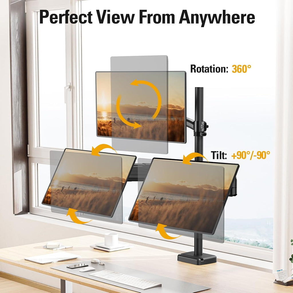Triple Monitor Mount Fits Max 32 Inch Computer Screen, 3 Monitor Desk Mount Holds Up to 19.8lbs, Heavy Duty Gas Spring Arm, 75x75/100x100 Vesa Mount with C-Clamp/Grommet Base