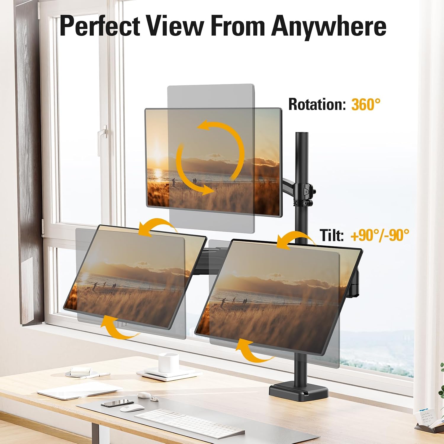 Triple Monitor Mount Fits Max 32 Inch Computer Screen, 3 Monitor Desk Mount Holds Up to 19.8lbs, Heavy Duty Gas Spring Arm, 75x75/100x100 Vesa Mount with C-Clamp/Grommet Base