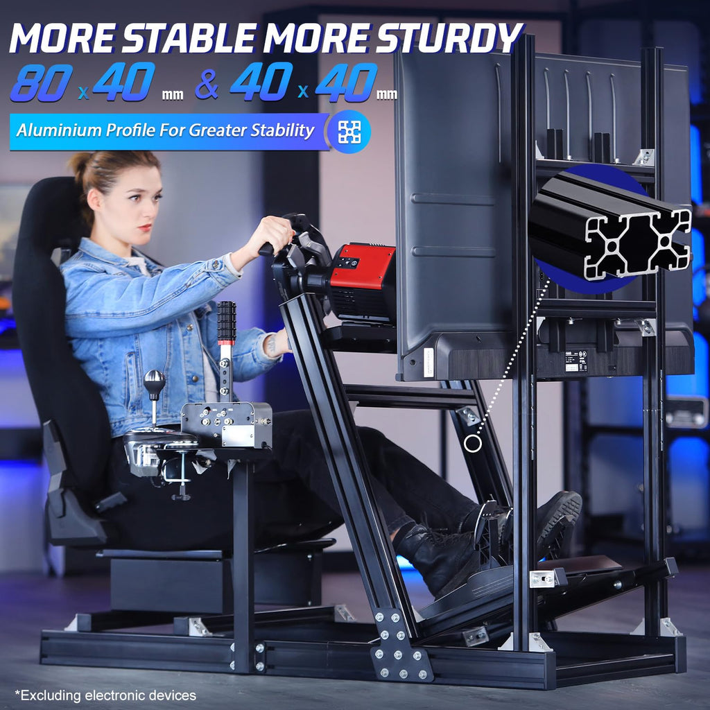 Marada Aluminum Profile Racing Simulator Cockpit With Monitor Stand, Fit For Fanatec, for Thrustmaster T818, for Logitech G923 GPro, Stable Driving Cockpit With Black Seat,Not Included Wheel and Pedal