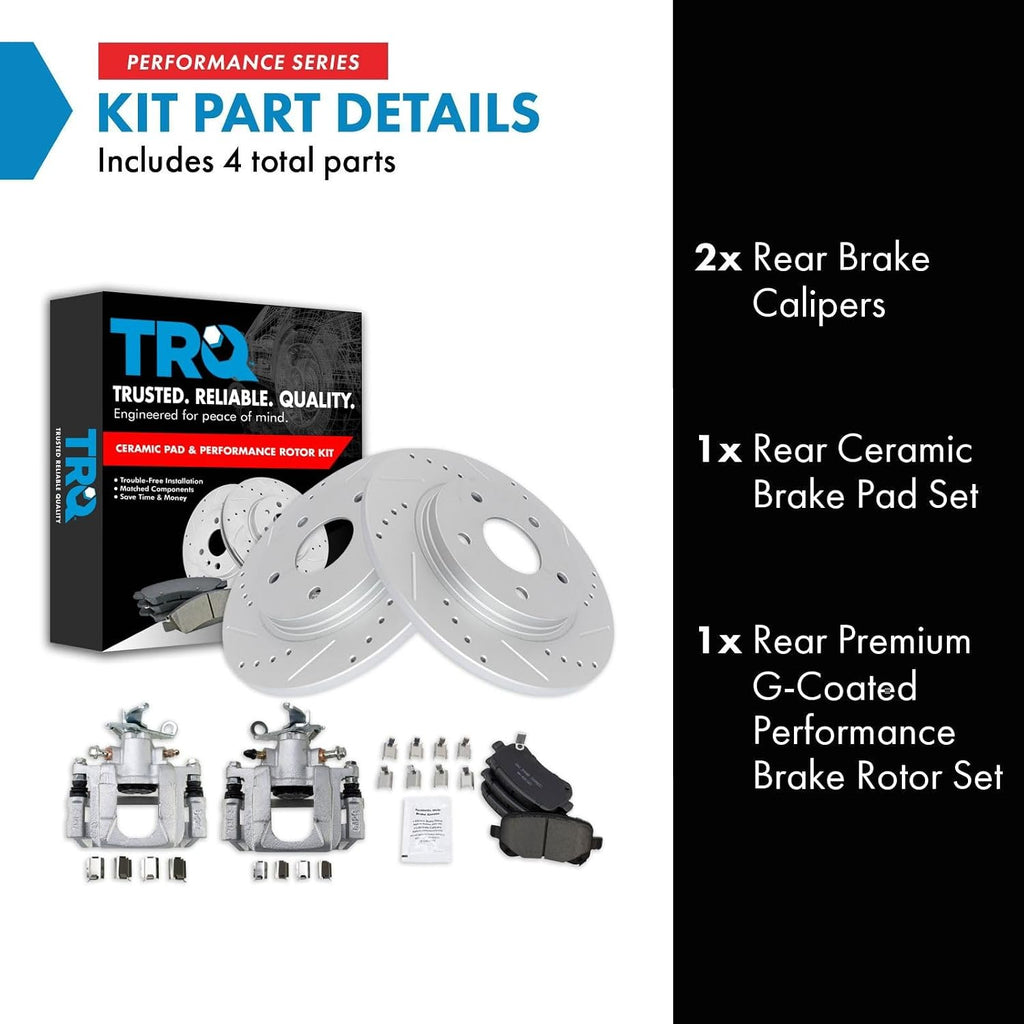 TRQ Performance Rear Brake Pad and Rotor Set Ceramic Coated Drilled Slotted Rotors Calipers Compatible with 2009-2012 Dodge Journey