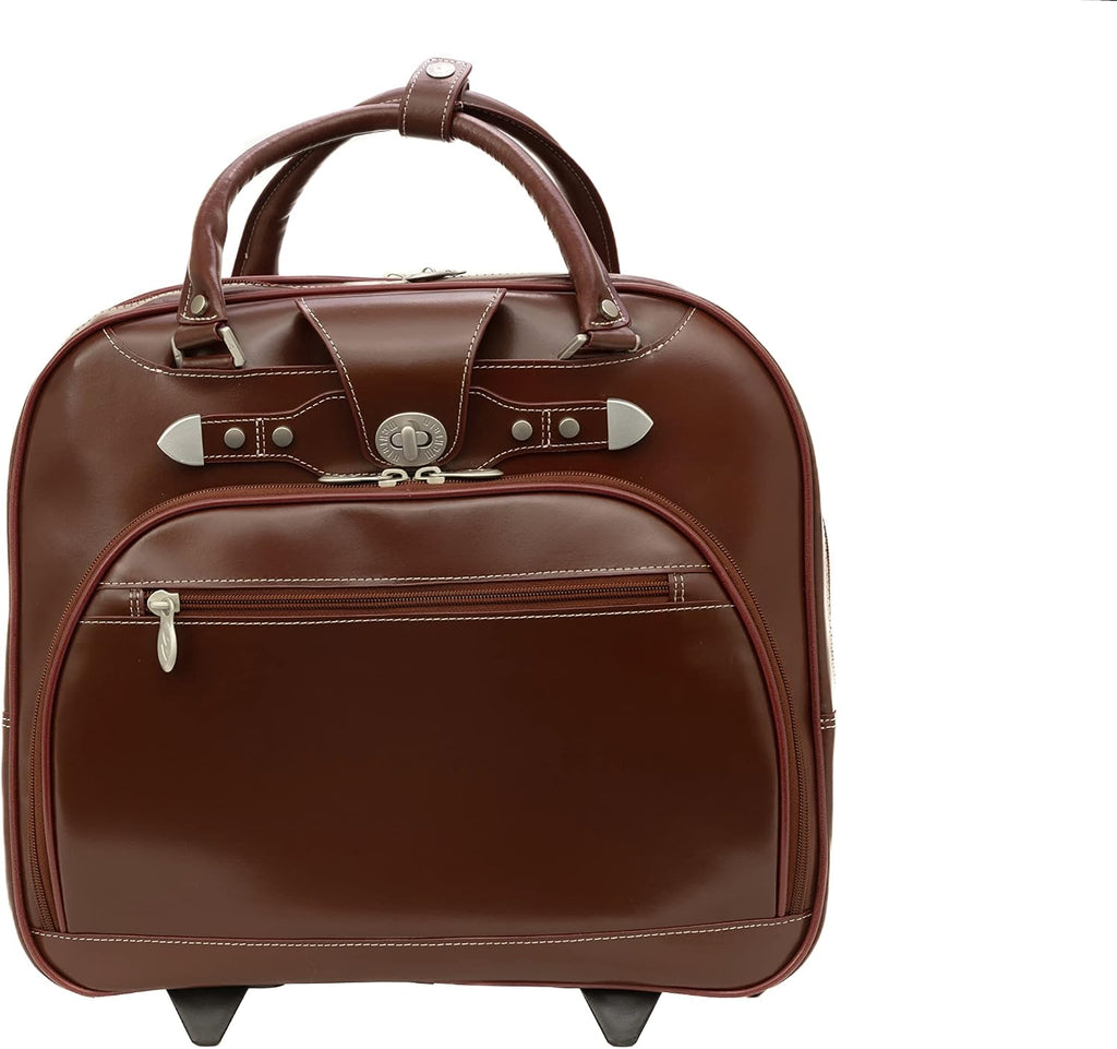 MCKLEIN REDWOOD, 15' Leather Wheeled Ladies' Laptop Briefcase