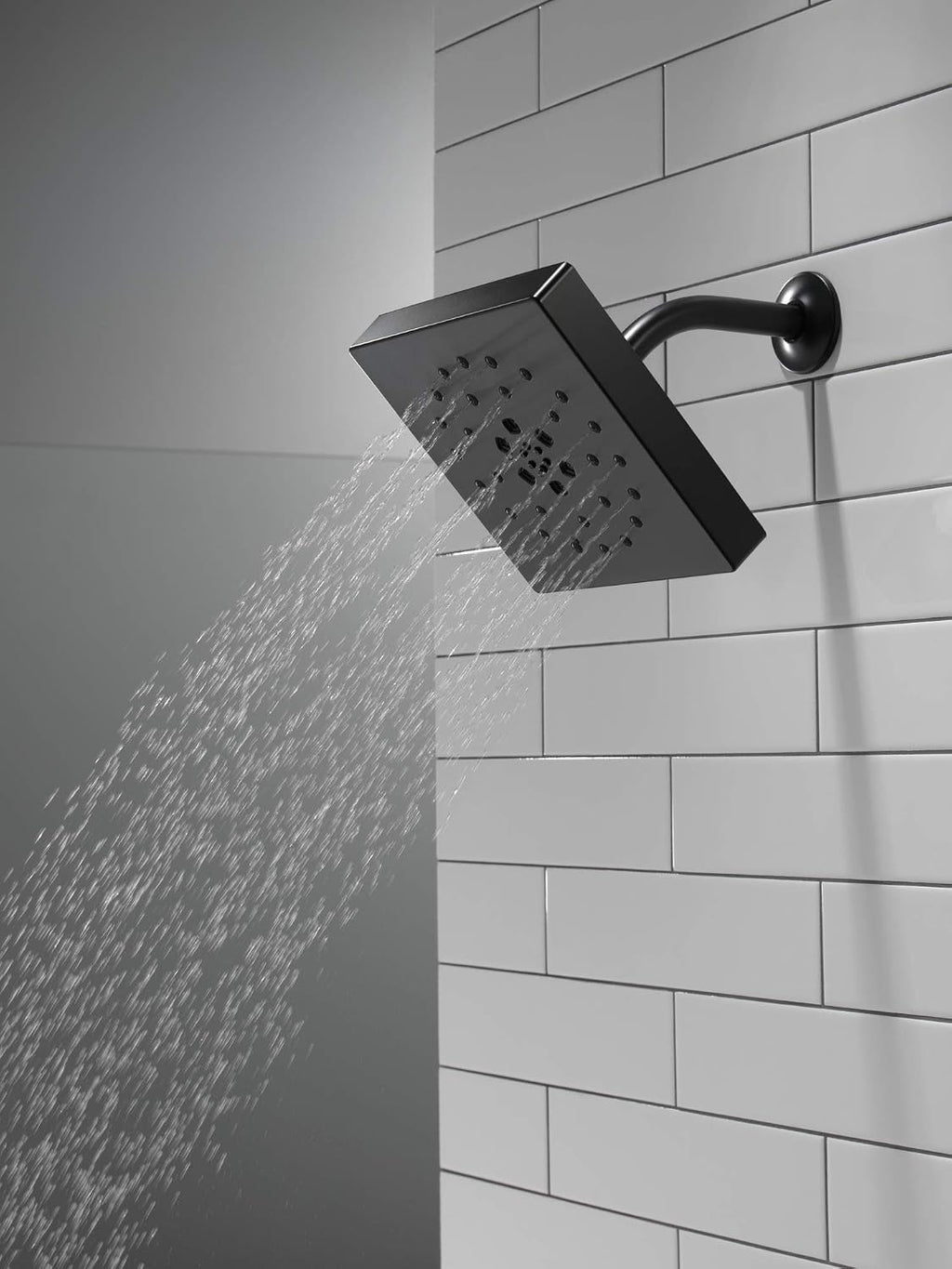 Delta 4-Setting Matte Black Shower Head with H2Okinetic Spray, 4 Inch Square Shower Head, Showerheads, 1.75 GPM Flow Rate, Matte Black 52484-BL
