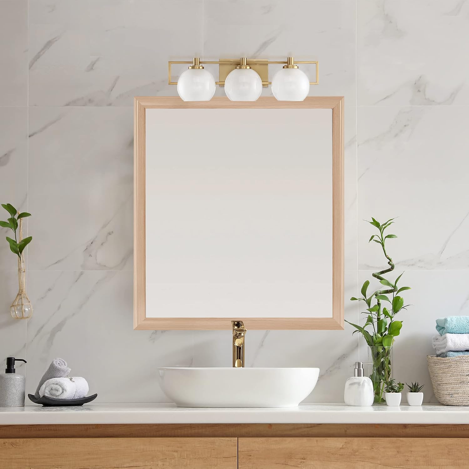 DESIGNERS FOUNTAIN Cowen 3-Lights Vanity Light Fixture, 24 Inch Wall Mount Sconce for Bathroom, Bedroom or Mirror, Brushed Gold, 94503-BG