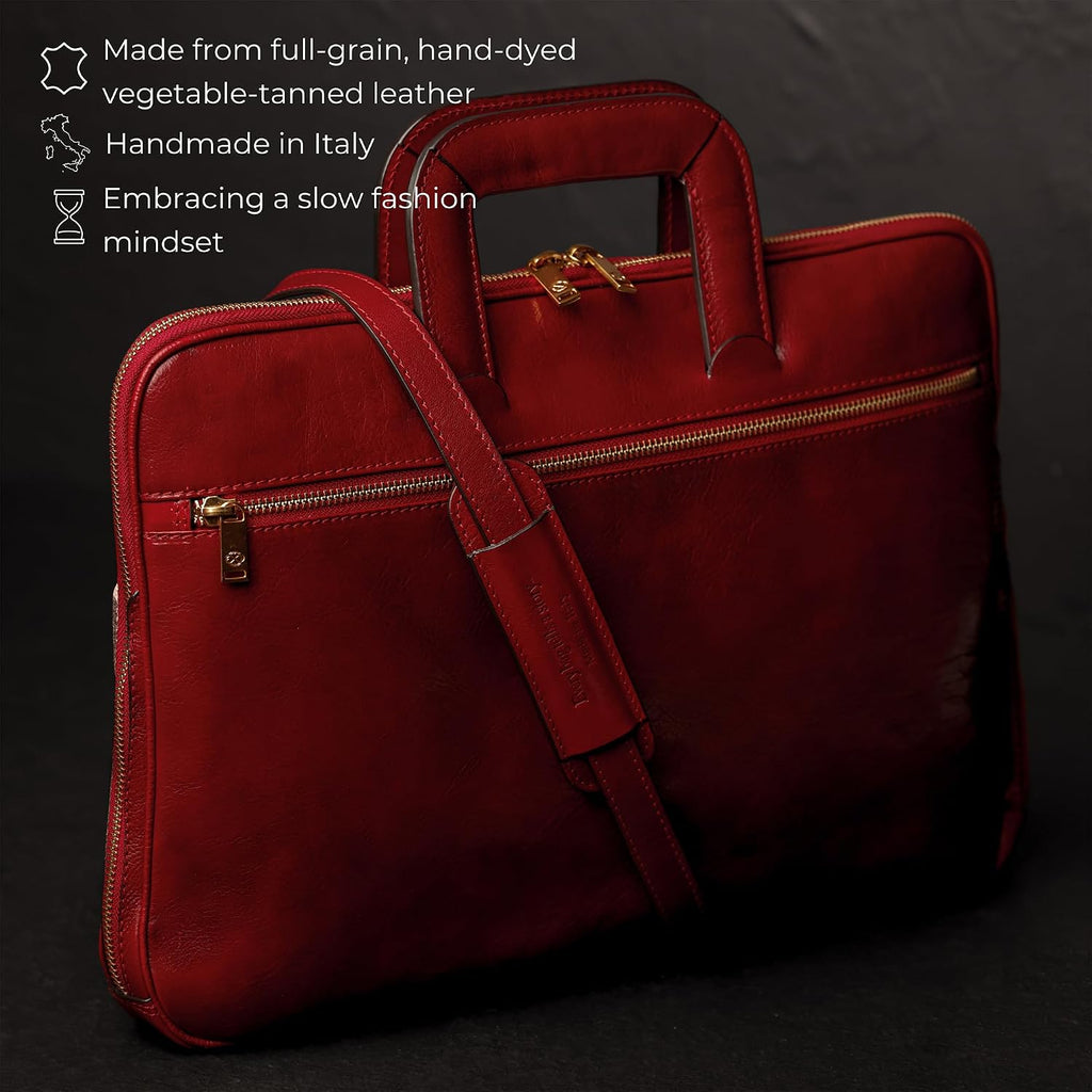 Time Resistance Slim Leather Briefcase - Italian Handmade Leather Computer Bag - Briefcase for Men and Women - Laptop Bag