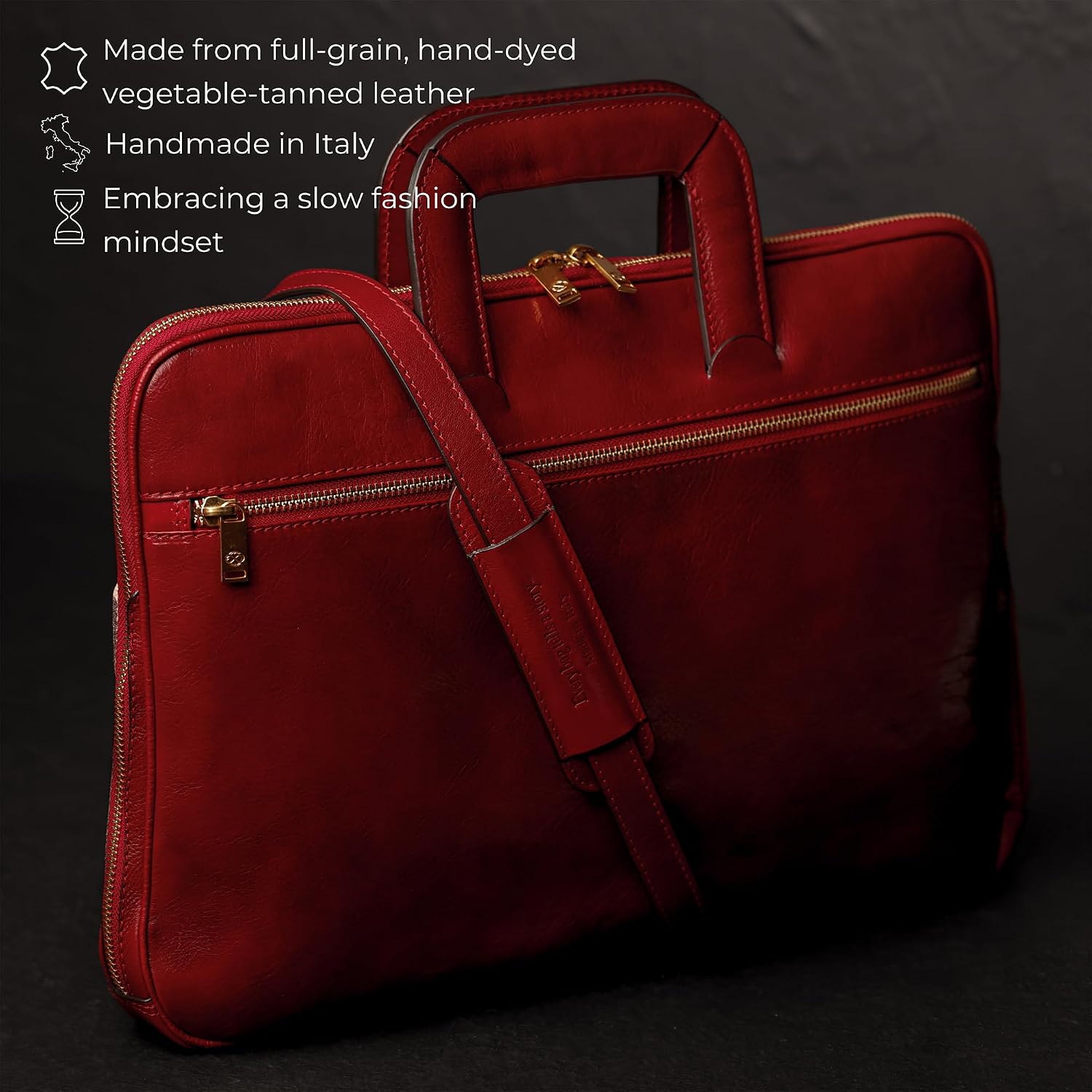 Time Resistance Slim Leather Briefcase - Italian Handmade Leather Computer Bag - Briefcase for Men and Women - Laptop Bag