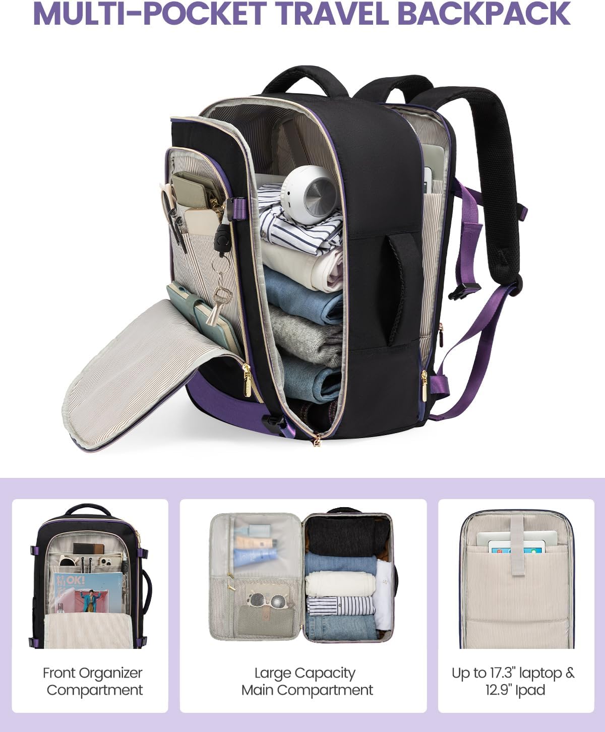 LOVEVOOK 5 Pcs Carry On Luggage 22x14x9 Airline Approved with 40L Laptop Travel Backpack, 20 Inch Carry On Suitcases with Wheels, Rolling Suitcase for Women Men, with TSA Lock Weekender Luggage