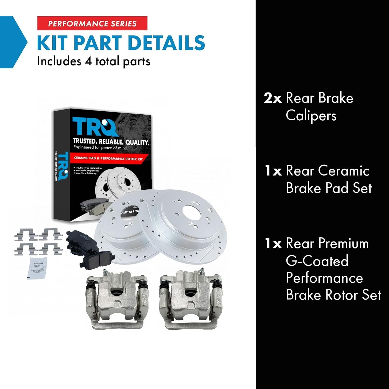 TRQ Performance Rear Brake Pad and Rotor Set Ceramic Slotted Drilled Coated Rotors Calipers Compatible with 2001-2006 Acura MDX 2003-2008 Honda Pilot