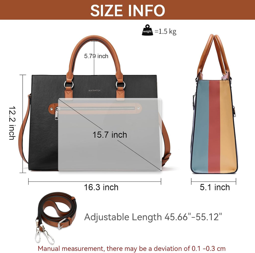 BOSTANTEN Leather Laptop Briefcase for Women Shoulder Bag 15.6 Inch Business Computer Work Tote