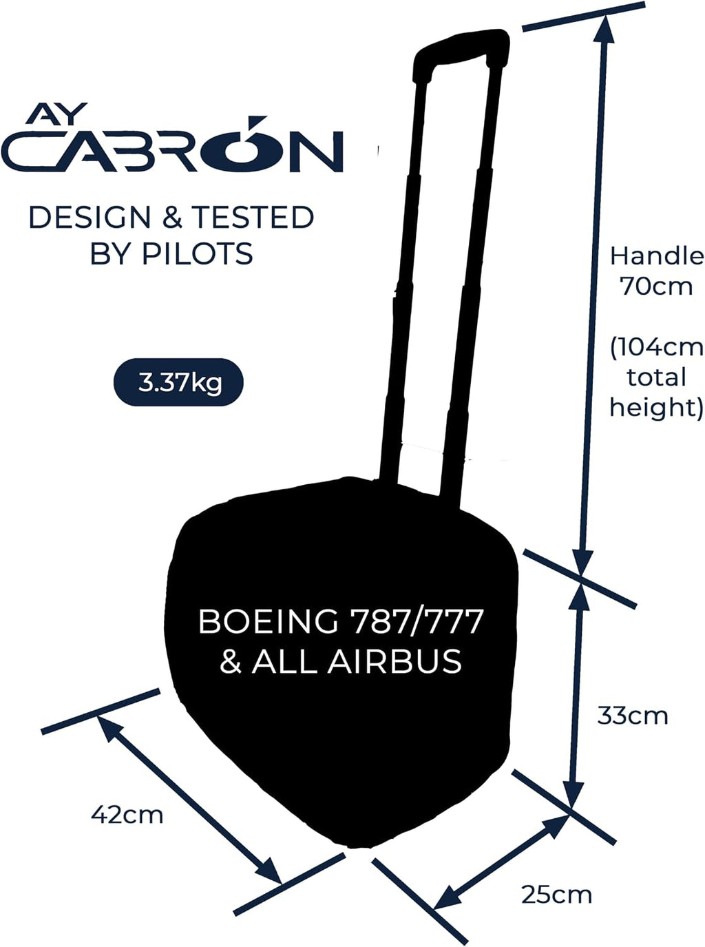 Ay Cabron™ Professional-Grade Pilot Flight Deck Trolley Bag – MADE BY PILOTS FOR PILOTS – Lightweight & Water-Resistant | Airbus & Boeing Compatible. (With Trolley, Large)