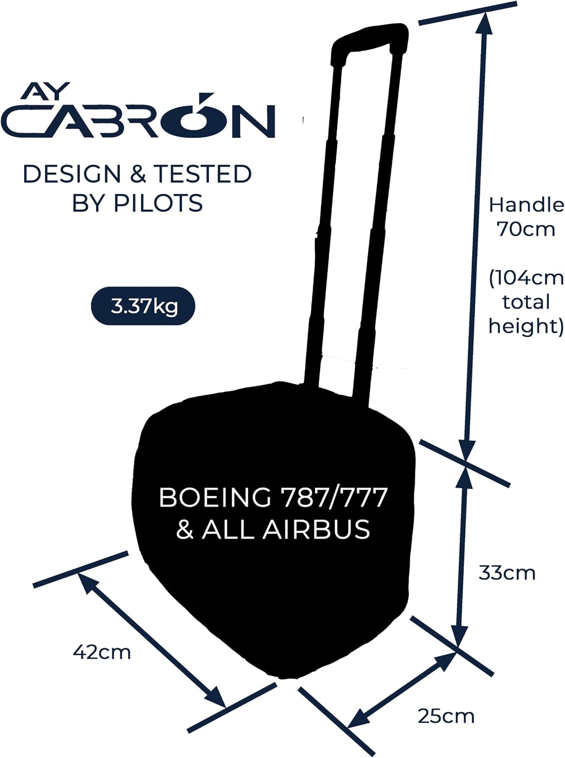 Ay Cabron™ Professional-Grade Pilot Flight Deck Trolley Bag – MADE BY PILOTS FOR PILOTS – Lightweight & Water-Resistant | Airbus & Boeing Compatible. (With Trolley, Large)