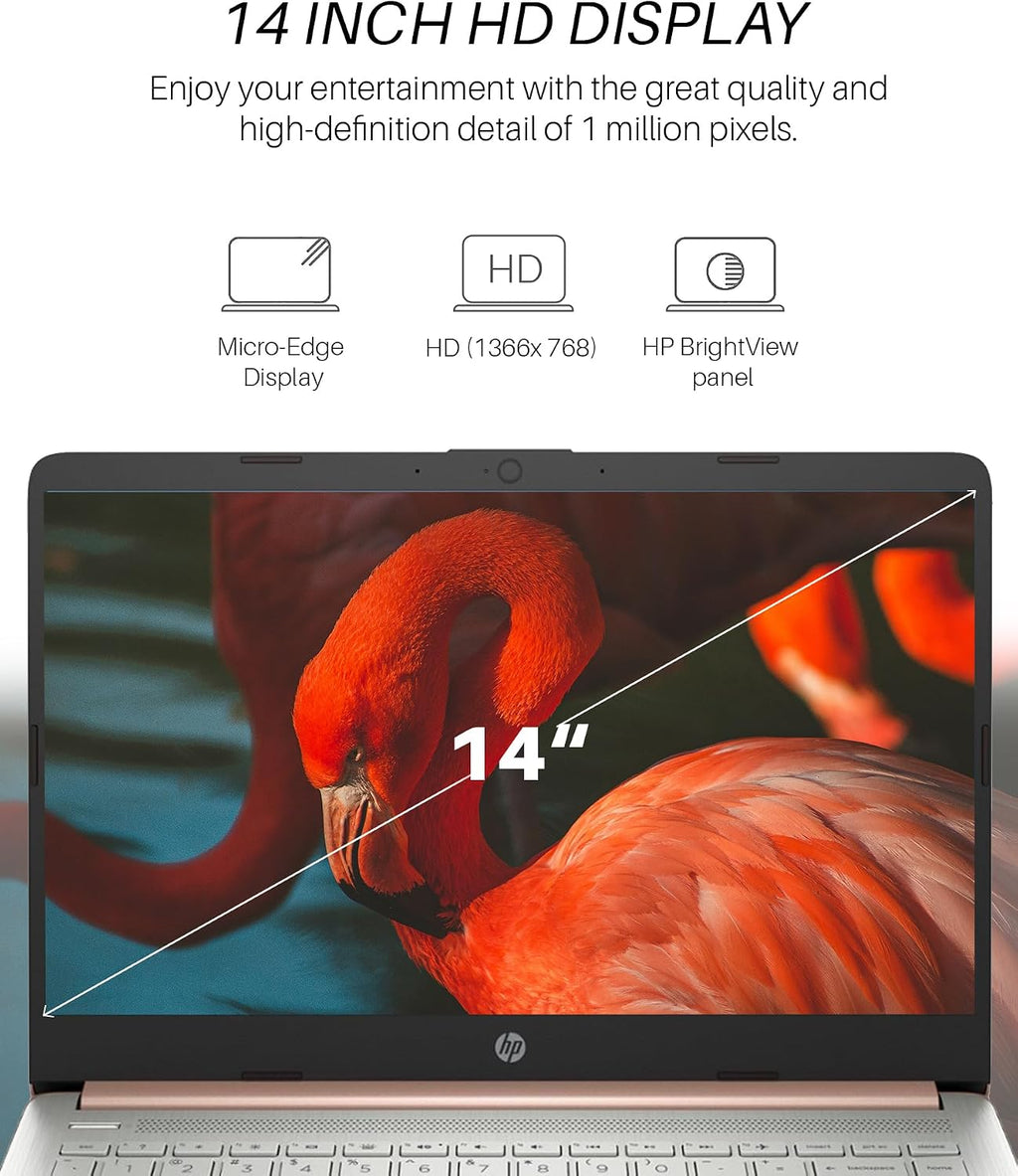 HP Stream 14' Laptop for Students & Business, Intel Quad-Core N4120, 16GB RAM, 128GB eMMC, Long Battery Life, UHD Graphics, Thin & Portable, HD Webcam, Windows 11 Pro