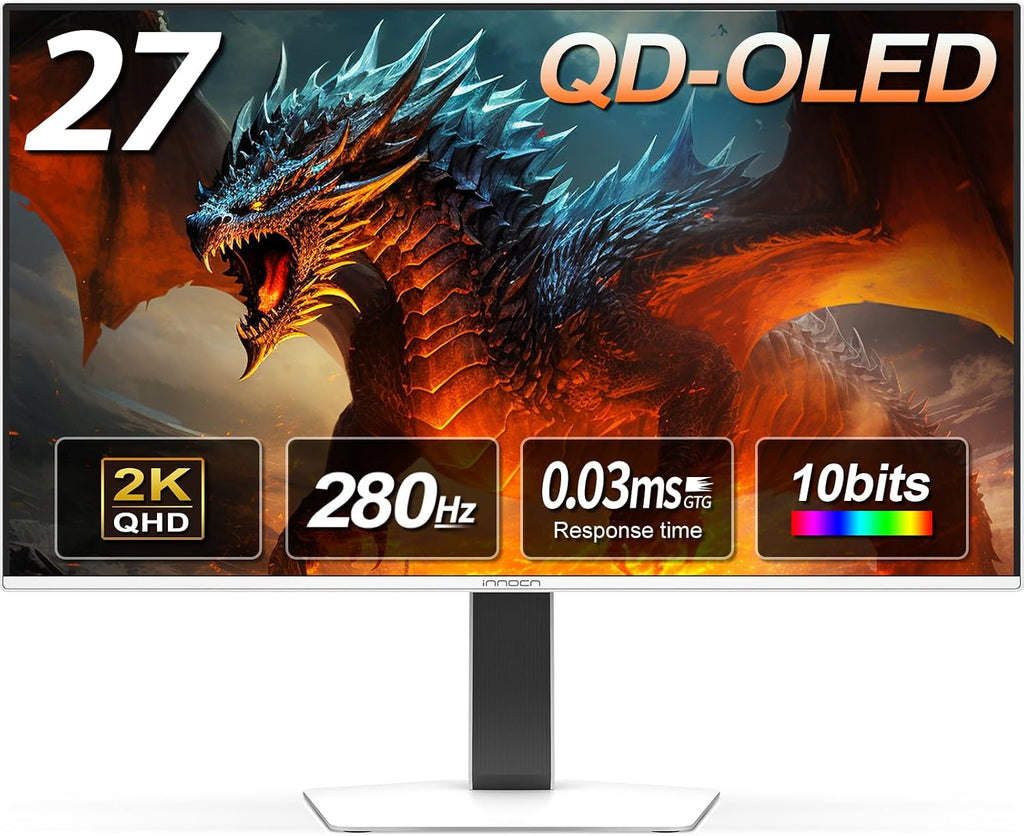 INNOCN 27' QD-OLED 2K QHD 2560 x 1440P 280Hz 240Hz PC Computer Gaming Console Monitor, 0.03ms, HDR400, HDMI, DisplayPort, Built-in Speaker, Height Pivot Adjustable Stand - 2780s