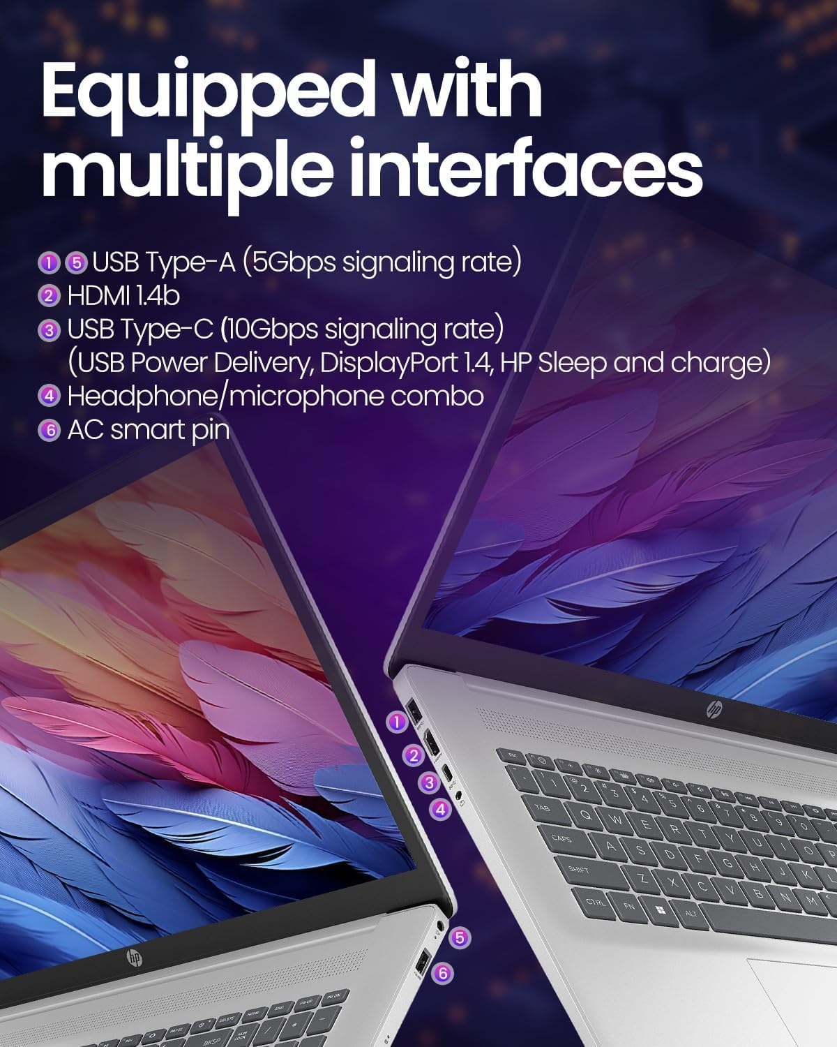 HP 17.3' AI Laptop, Intel Core Ultra 7 255U,64GB DDR5,2TB SSD, HD Touchscreen, Backlit Keyboard, Windows 11 Home, Wi-Fi 6, Natural Silver