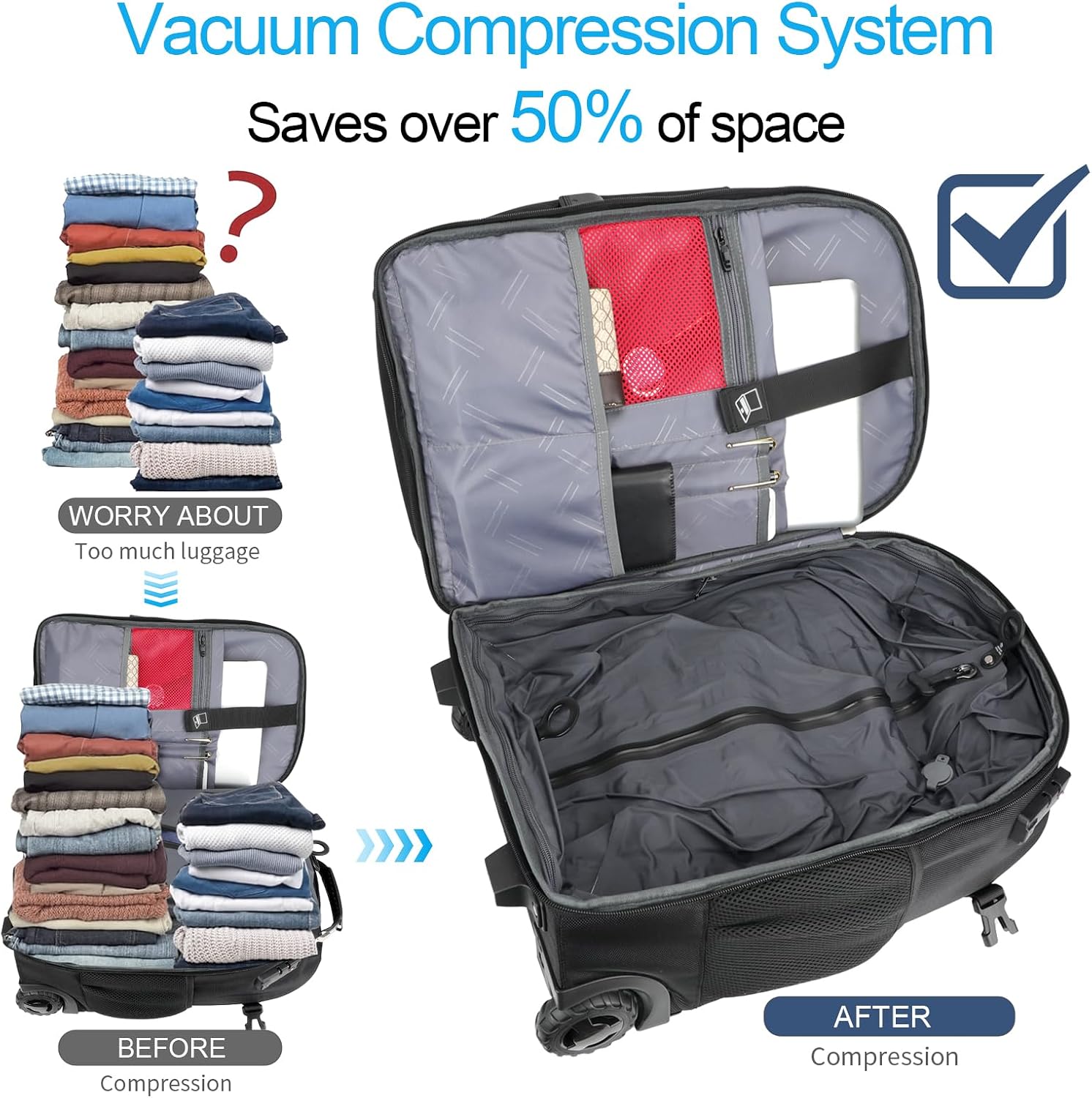 Vacuum Rolling Backpack,50L Roller Travel Laptop Backpack with Anti-Theft,rolling backpack for travel,Water-Resistant Carry-On Luggage,Business and Commuting (A)