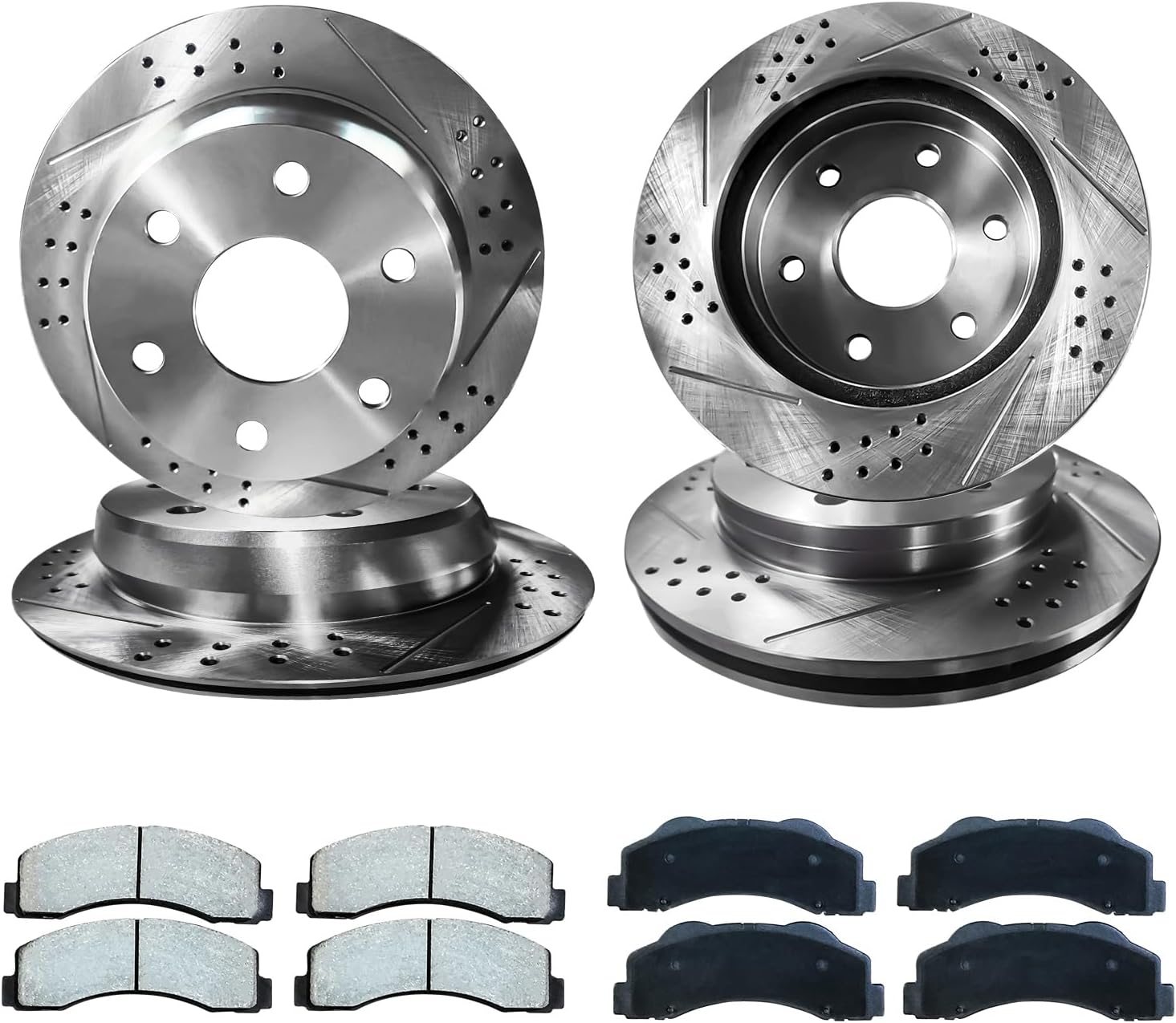 Front+Rear Drilled Slotted Brake Rotors & Ceramic Pads replacement for 2001-2006 Chevy Silverado 1500 Tahoe Suburban GMC Sierra Yukon XL 1500 Cadillac Escalade