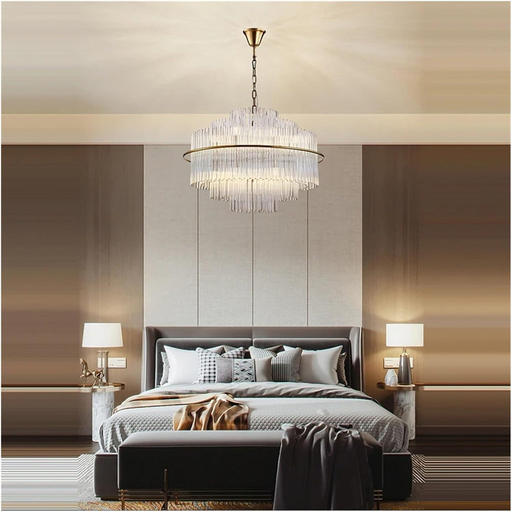 Round Oval Gold Silver Chrome Crystal Designer LED Chandelier Lighting Lustre Suspension Luminaire Lampen for Foyer Dinning Room,Dining Light Fixtures