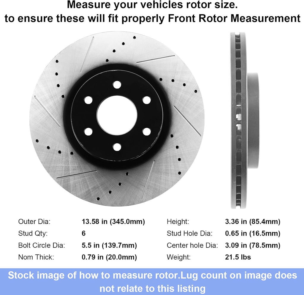 13.58' (345mm) Rear Disc Brake Rotors and Pads for 2007-2013 Chevy Silverado 1500/Avalanche/GMC Sierra 1500, 2007-2014 GMC Yukon/Chevy Tahoe/Suburban 1500/Cadillac Escalade/Escalade ESV EXT