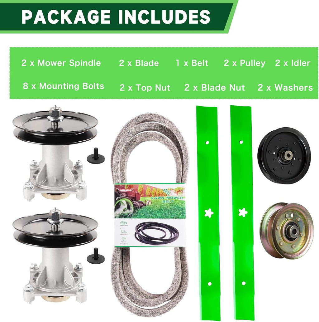 46' Mower Deck Rebuild Kit Fit for Husqvarna YTH22V46 YTH21K46 YTH20K46 YTH23K46 YTH2246 Lawn Mower Includes 2 187292 Spindles 2 195945 Puelly 2 Blades 532403107 2 Idlers 177968 196106 1 Belt 405143