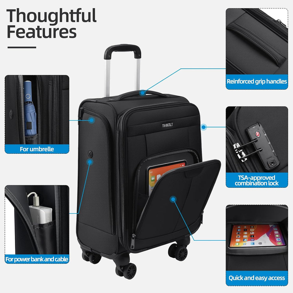 Carry on Luggage with Spinner Wheels 20-Inch,Lightweight Expandable Luggage Set Carry-on Suitcase with Wheels Women Men-Black