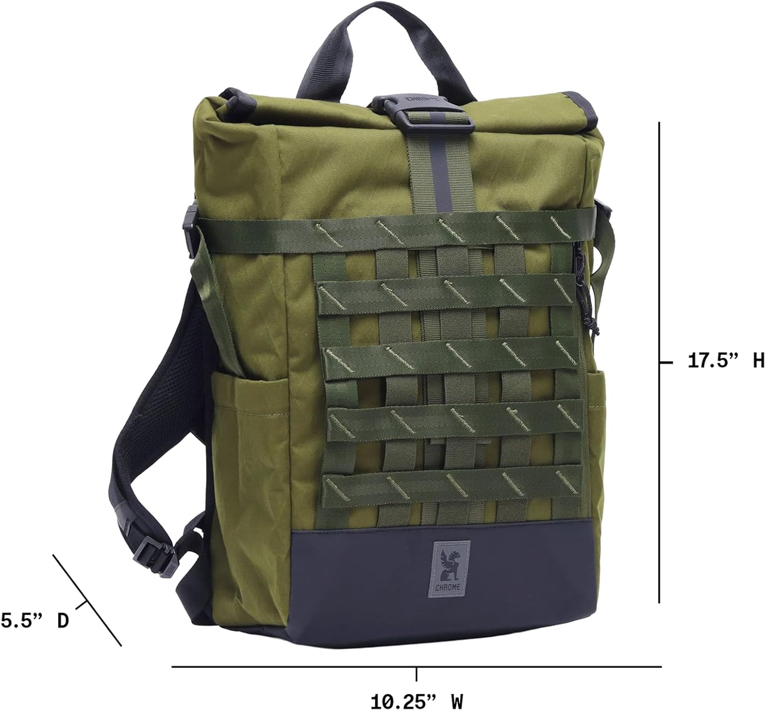Chrome Industries Barrage 18L Moss X Roll-Top Backpack – Water Resistant Bag for Work, School, Travel – Features Cargo Net & Laptop Pocket