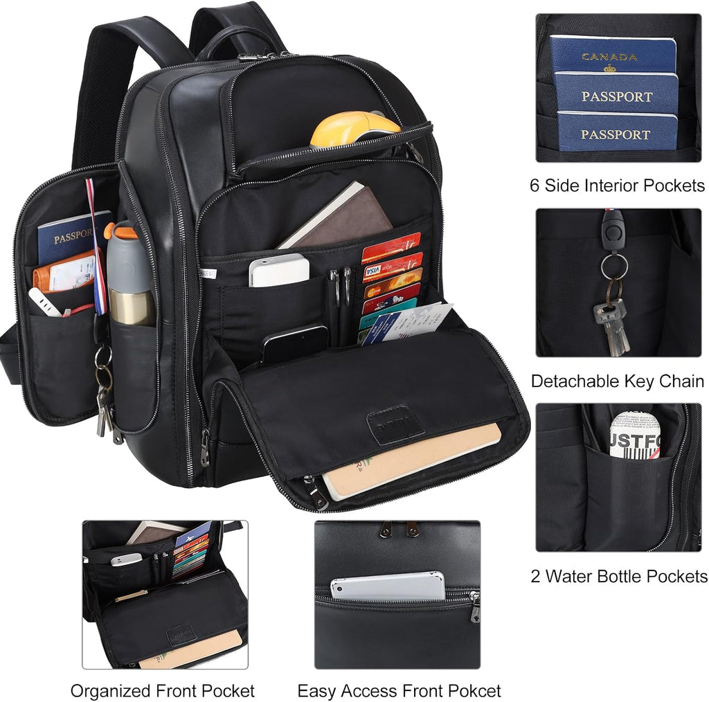 TIDING Genuine Leather Backpack for Men, 17.3 Inch Laptop Bag TSA Friendly Travel Rucksack Hiking Camping Daypack
