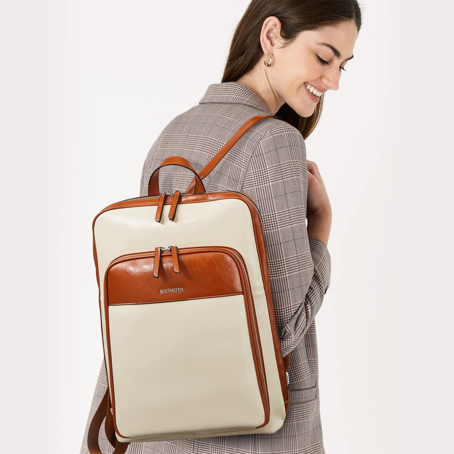 BOSTANTEN Leather Laptop Backpack for Women 15.6 inch Computer Bag Travel Work Daypack