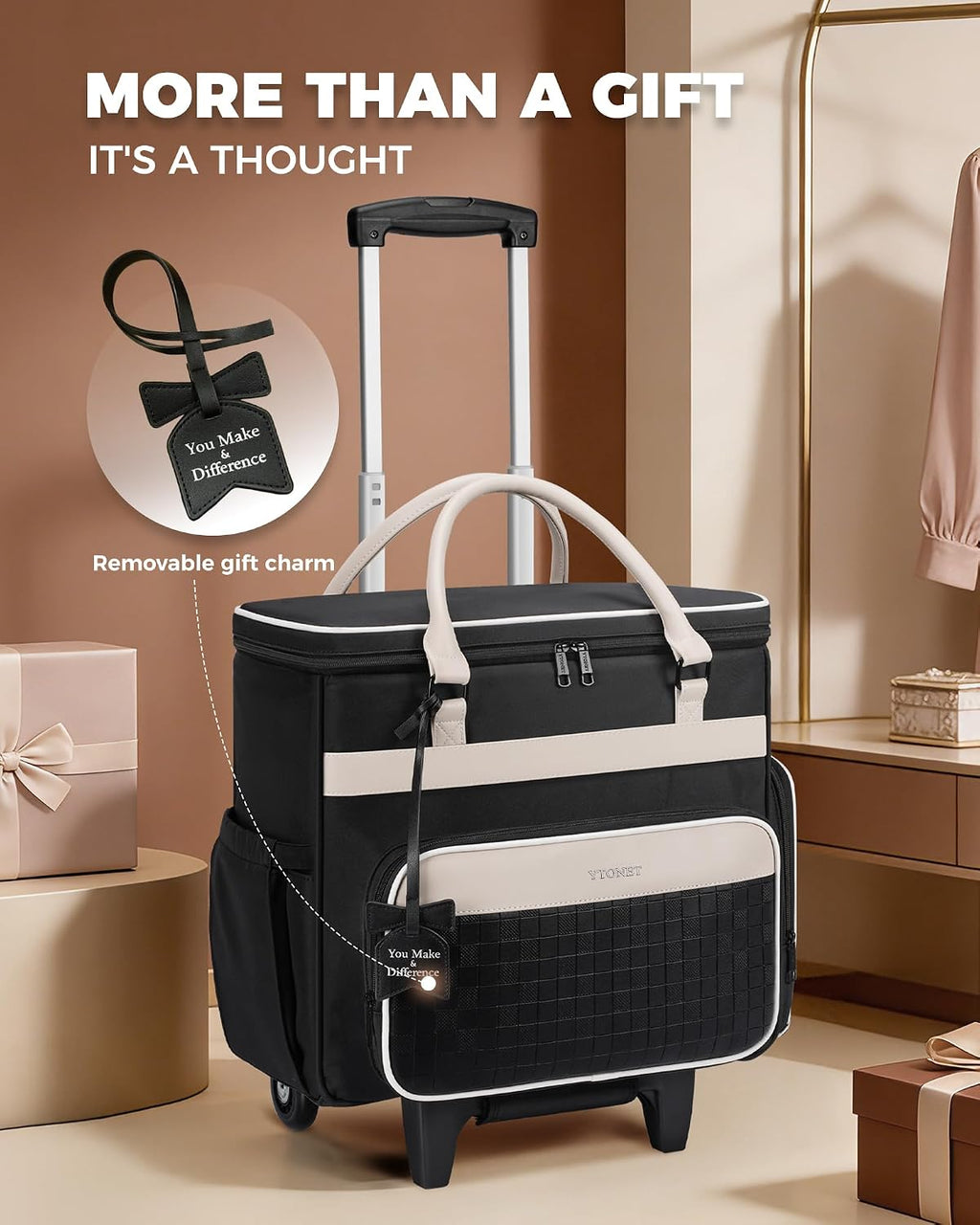 Ytonet Rolling Teacher Bag with Insulated Lunch Carrier & Rolling Laptop Bag with Large Cup Holder