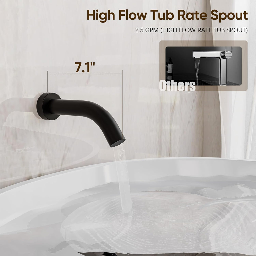 Shower System with Tub Spout, Shower Faucet Set with 10-Inch Rain Shower Head, Handheld Shower head and Shower Faucet Trim valve, Wall Mounted Bathroom Shower Combo Set, Matte Black