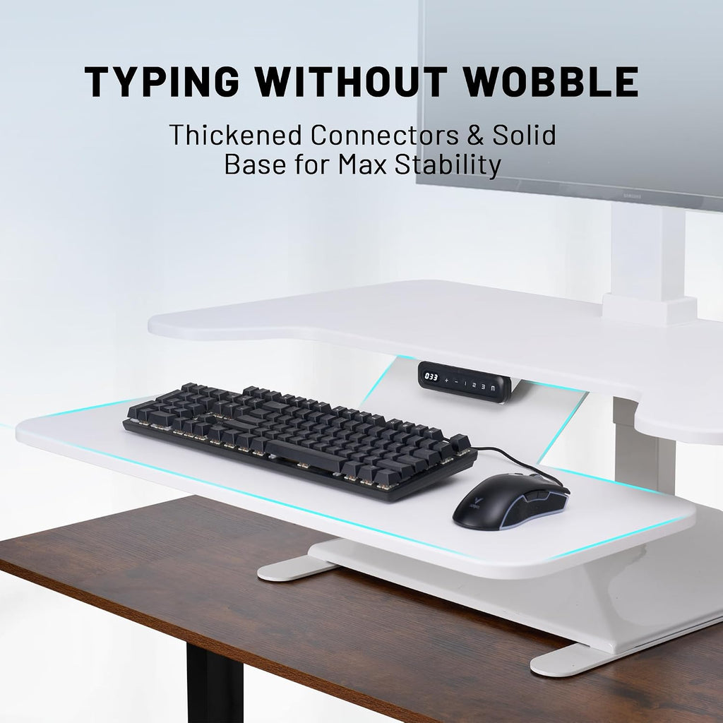 Electric Standing Desk Converter 36' Wide, Height Adjustable Desk Riser, Computer Workstation, Sit-Stand Convertor for Home, Office, School (White, 1 Arm Included)