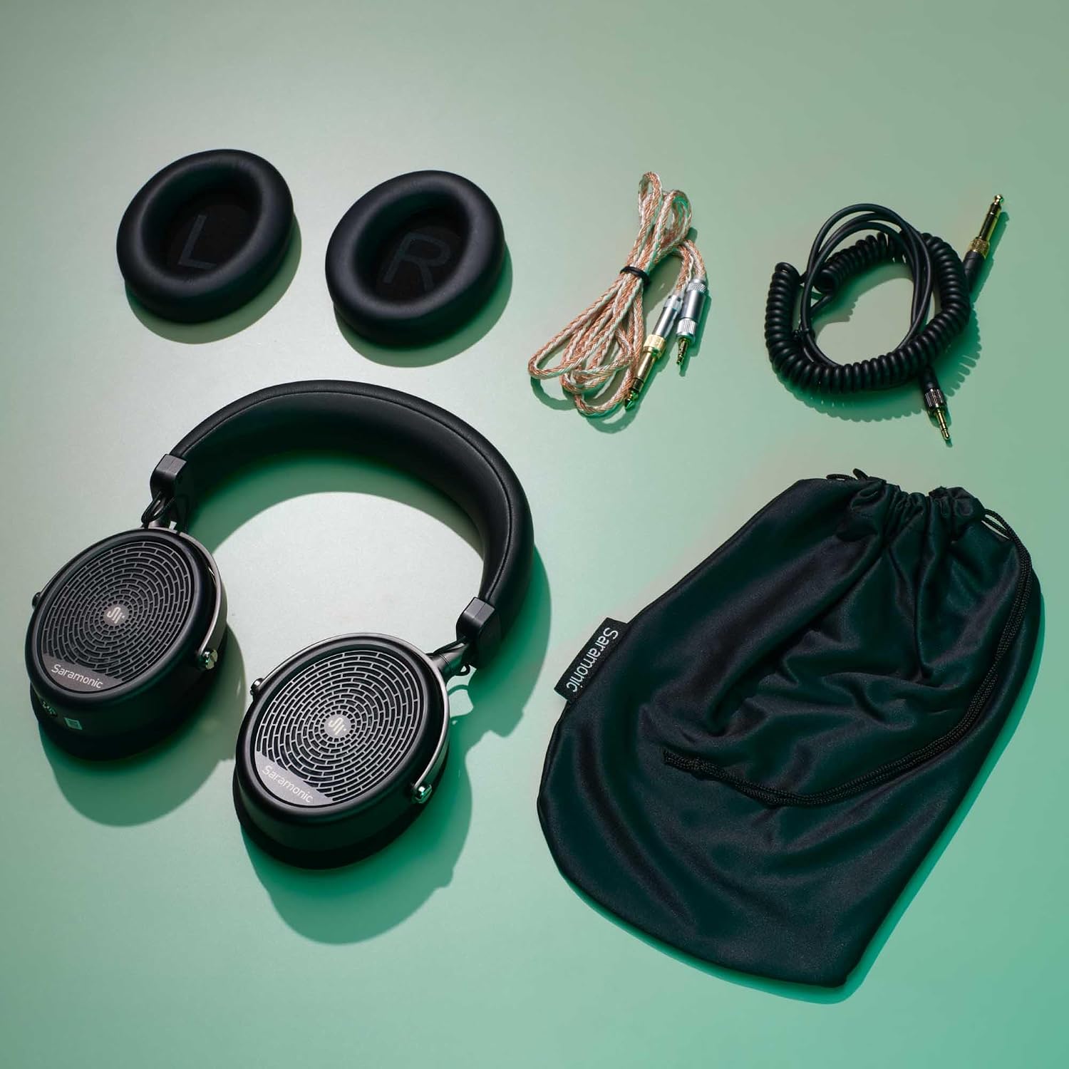 Saramonic Professional Wired Studio Headphones with Coiled Cable, Flexible Straight Cable, Velvet Earpads, Leather Earpads, 1/4' Adapter, & Carry Pouch