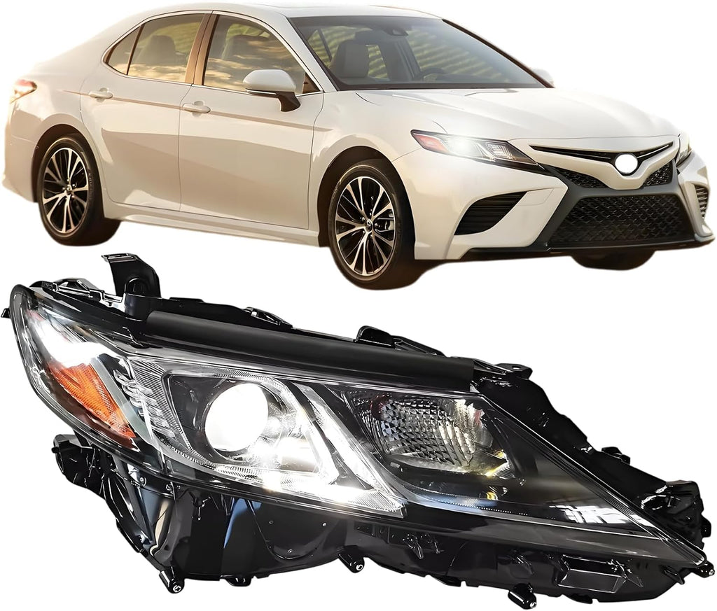 Right Passenger Side LED Projector Headlights Assembly For 2018-2024 Toyota Camry L LE SE TRD Sedan Replacement front bumper Headlamps Black Housing Clear Lens(RH)