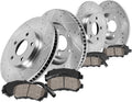 Callahan Brake Parts Front and Rear Brake Kit For Audi A4 2012-16 |A4 Quattro 2012-16 |A5 2012-14 - Drilled & Slotted Disc Rotors with Ceramic Brake Pads + Sensors & Hardware, EBYK034869