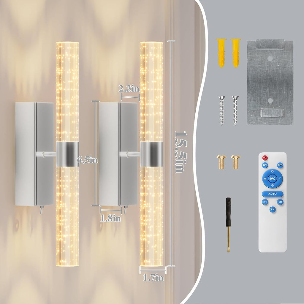 camuucci Battery Operated Wall Sconces Set of 2 Rechargeable Battery Powered Wall Light with 12000mAh Not Hardwired Dimmable Wall Lamp Fixtures for Bedroom Living Room Silver 15.3 Inches