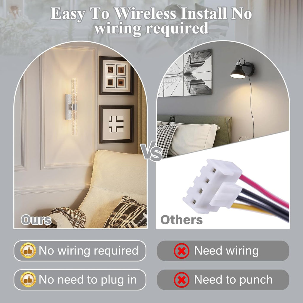 camuucci Battery Operated Wall Sconces Set of 2 Rechargeable Battery Powered Wall Light with 12000mAh Not Hardwired Dimmable Wall Lamp Fixtures for Bedroom Living Room Silver 15.3 Inches