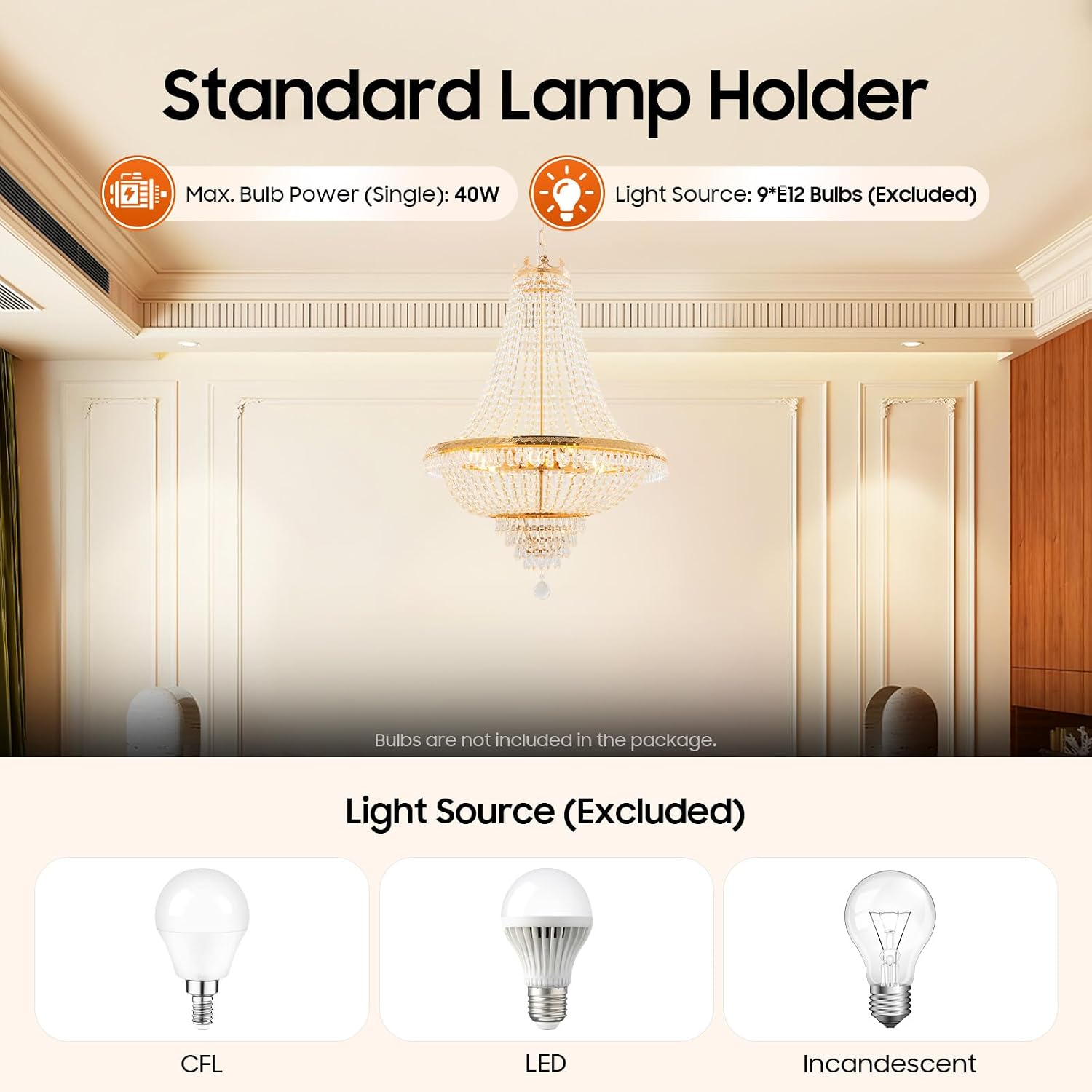 Luxury Crystal Chandelier, Modern Gold/Silver French Empire Crystal Ceiling Chandelier LED Ceiling Light Fixture Lamp Hanging Lighting Home Decor Lamp for Living Room Bedroom Foyer (Gold)