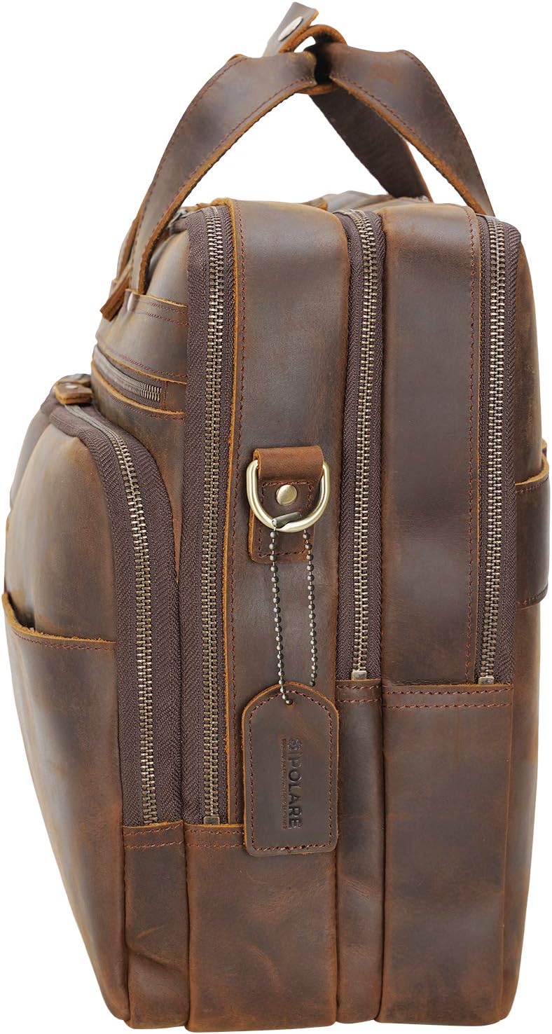 Polare X-Large 18' Full Grain Leather Briefcase For Men Business Travel Case Messenger Bag Fits 17.3' Laptop