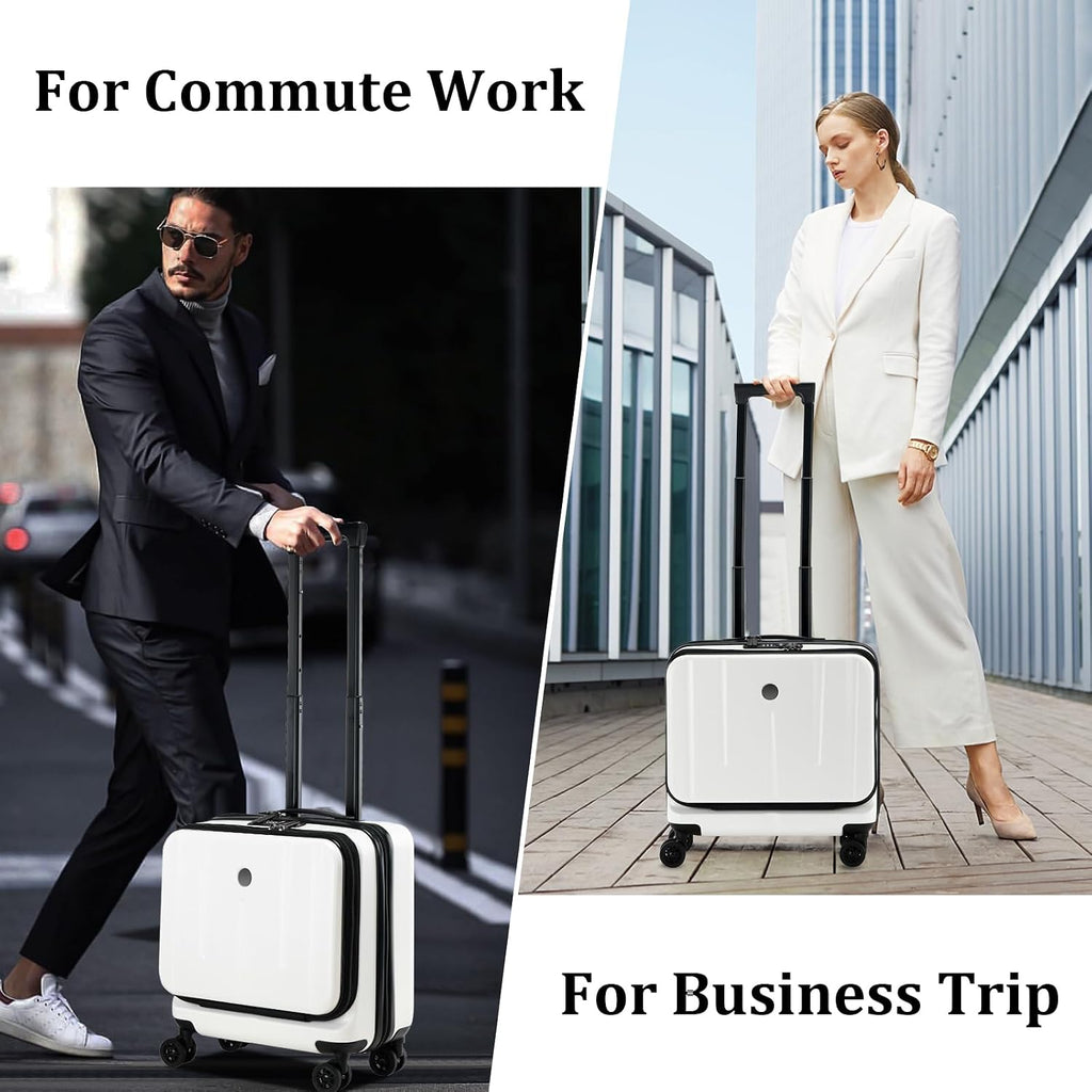 16 Inch Carry On Luggage with 2 Compartments for 14' & 15' Laptop, 16.14*8*17.12' Rolling Briefcase, Lightweight Hardshell ABS+PC Suitcase with Spinner Silent Wheels, for Business Trip, Milky White