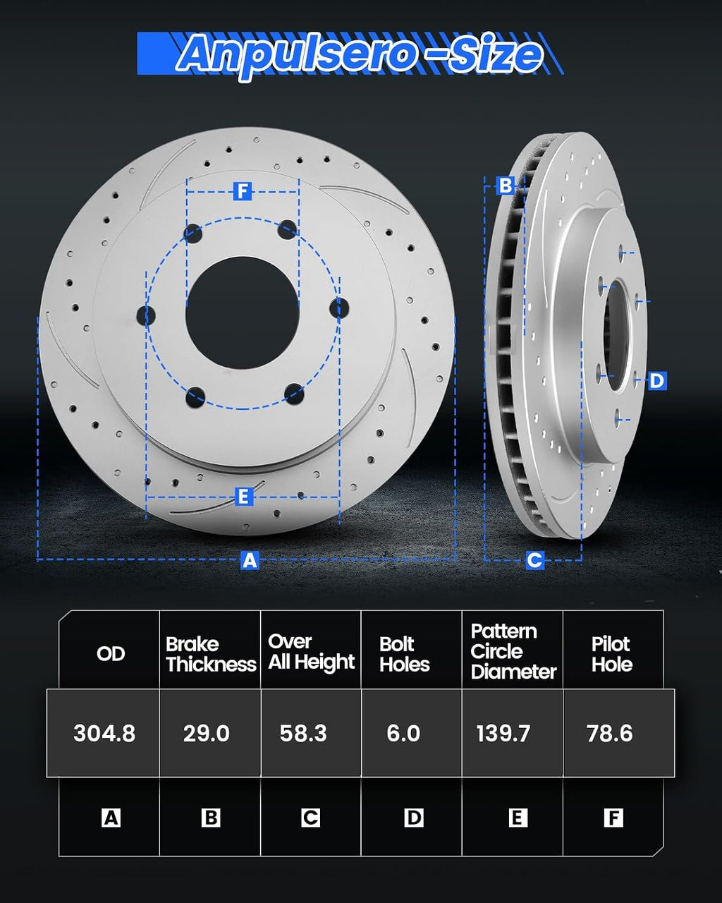 Anpulsero Front Brake Pads and Rotors Kit Compatible with 1999-2006 Chevy Silverado 1500, 2000-2006 Chevy Tahoe, 2000-2006 Suburban 1500 | 305mm(12in) | Anti-Rust Geomet Coated | D785-7653 & 55054