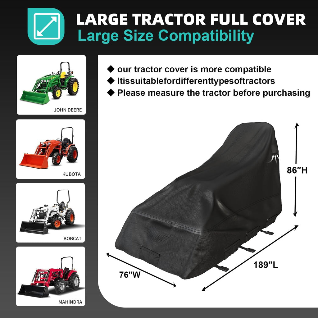 Tractor Cover 35 Lb Weighted, 600D Oxford Waterproof & Windproof, 189 In x 76 In x 86 In, Built-In Sand Bags & Buckle Straps, All-Weather Protection