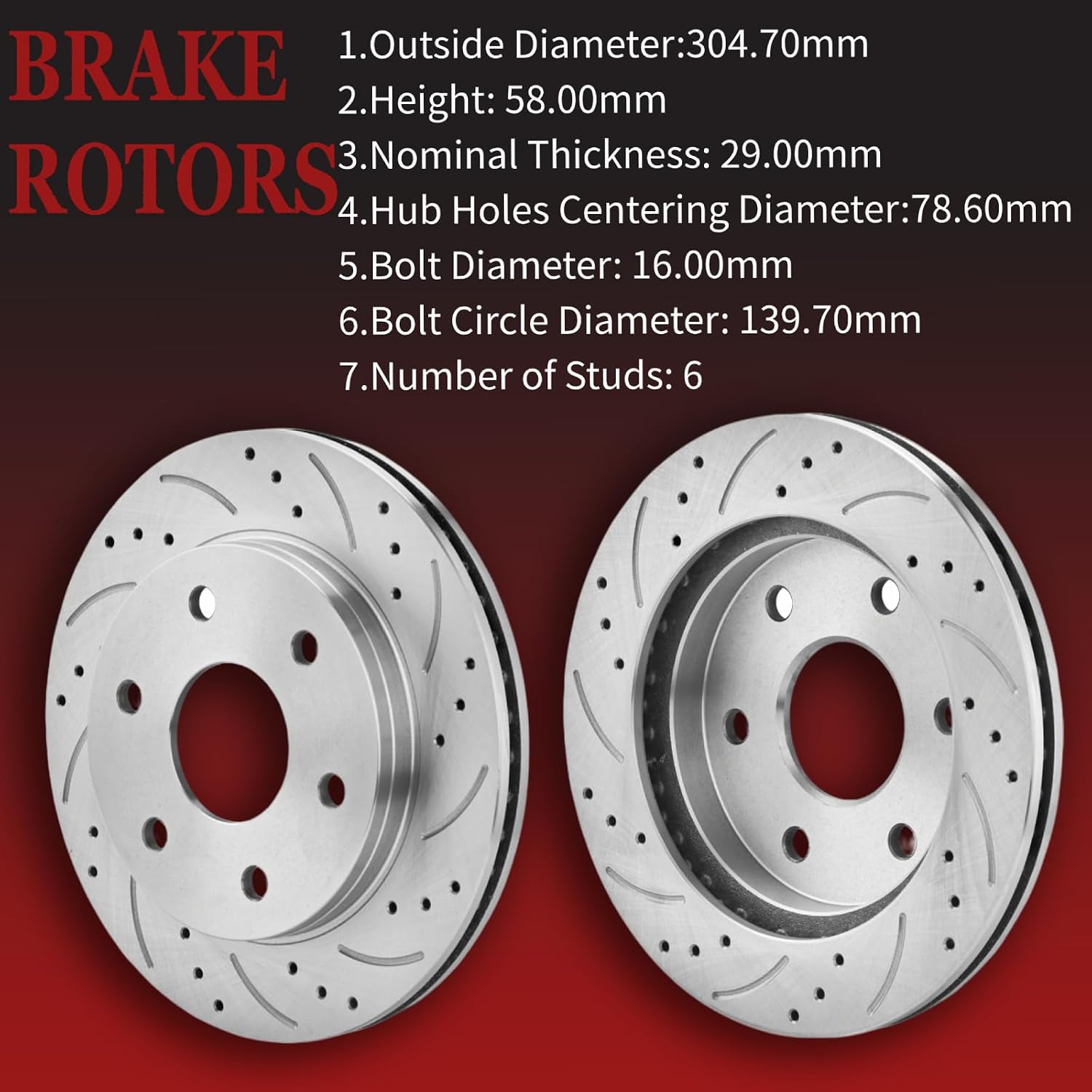 Front Rear Drilled Slotted Brake Rotors and Ceramic Brake Pads Kit, Replacement for Chevy Silverado 1500 1999-2007, Tahoe Suburban, Avalanche GMC Yukon XL 1500, Cadillac Escalade 2002-2006