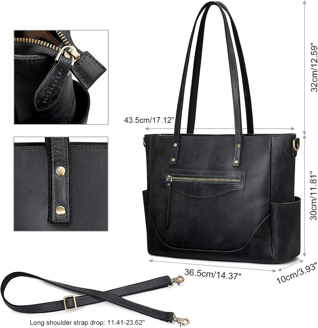 S-ZONE Genuine Leather Tote Bag for Women Large Shoulder Purses Work Handbags with Crossbody Strap Vintage