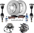 Detroit Axle - Front CV Axle Shafts Wheel Hub Bearings Disc Rotors Ceramic Brake Pads w/Hardware & Brake Kit Cleaner for 2005 2006 Chevy Silverado GMC Sierra 1500 4x4 Models w/rear drum - 10pc Set