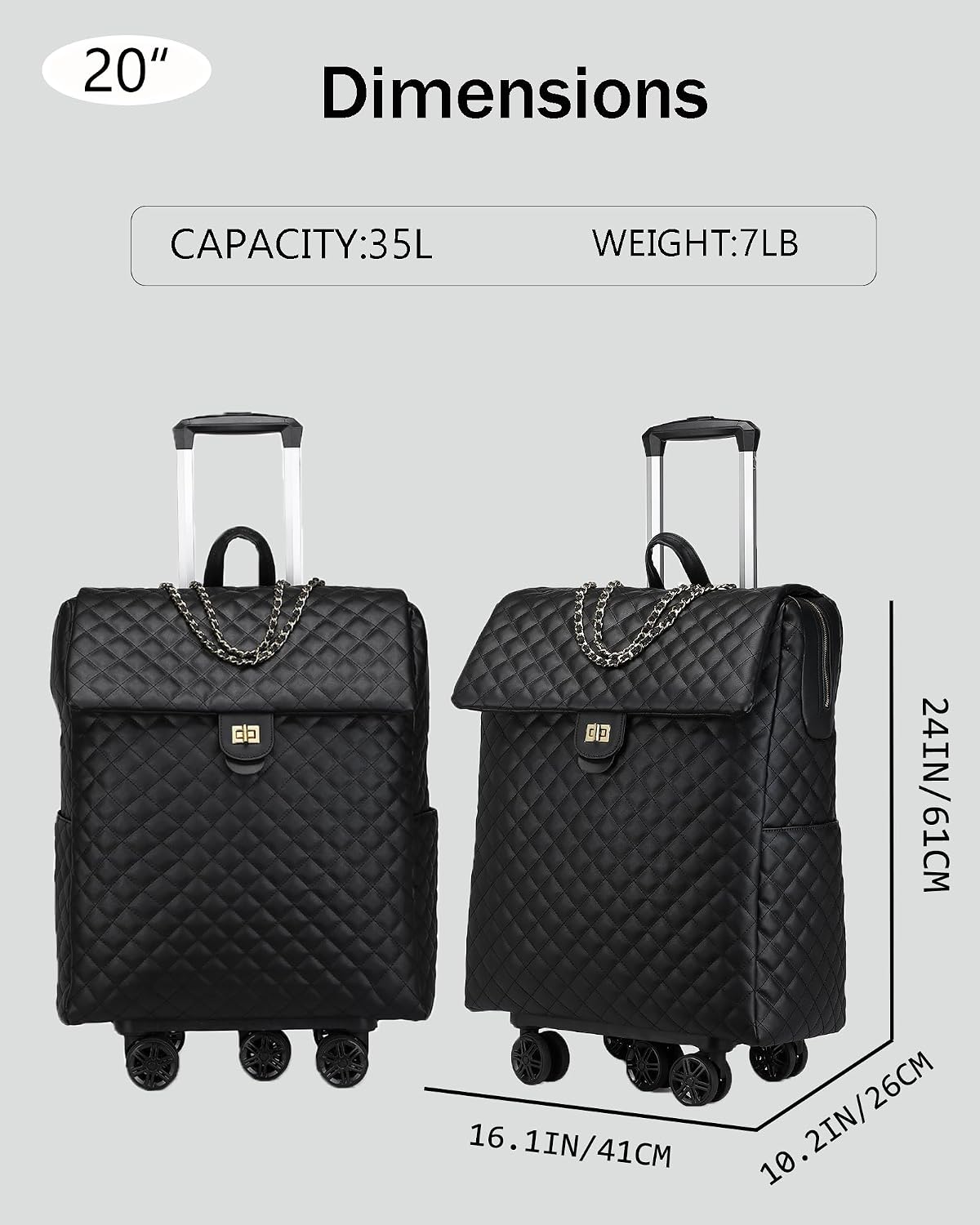 VH&GRED Leather Suitcase Travel luggage Net Red Trolley Suitcase Female Boarding Case Universal Wheel Light Luggage Fashion Travel Luggage (Carry-On 20-Inch-A)