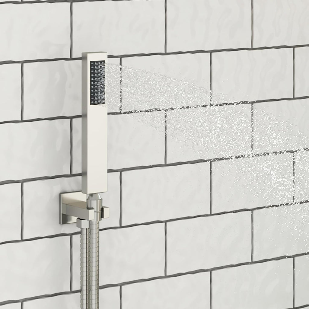 CASAINC Ceiling Mounted Shower System 12 Inch Rain Shower Head with Handheld Spray & 6 Inch Shower Head, Multifunctional Shower Faucet Set with Water Temperature Display (Brushed Nickel)