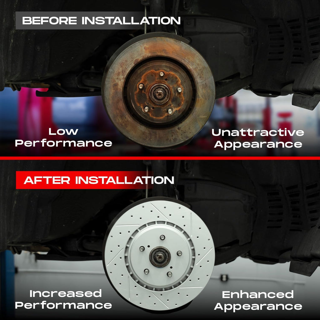 R1 Concepts Front and Rear Brake Kit Fits 2015-2017 Honda Odyssey| Optimum Oep Pads, Drilled Slotted Rotors| Hardware| 12.6' Front & 13.1' Rear