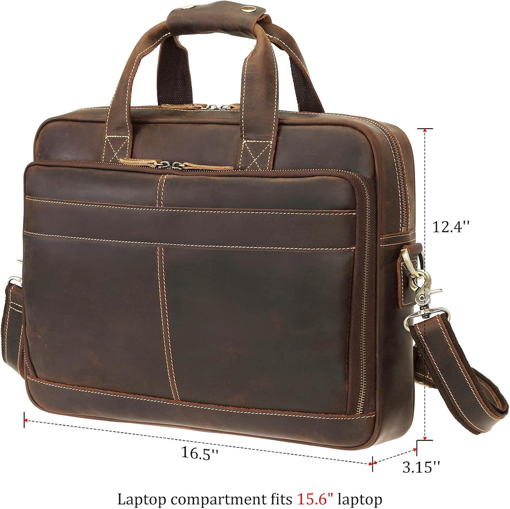 Polare Full Grain Leather 16.5'' Laptop Bag Briefcase for Men Business Messenger Work Bag Fits 15.6'' Laptop